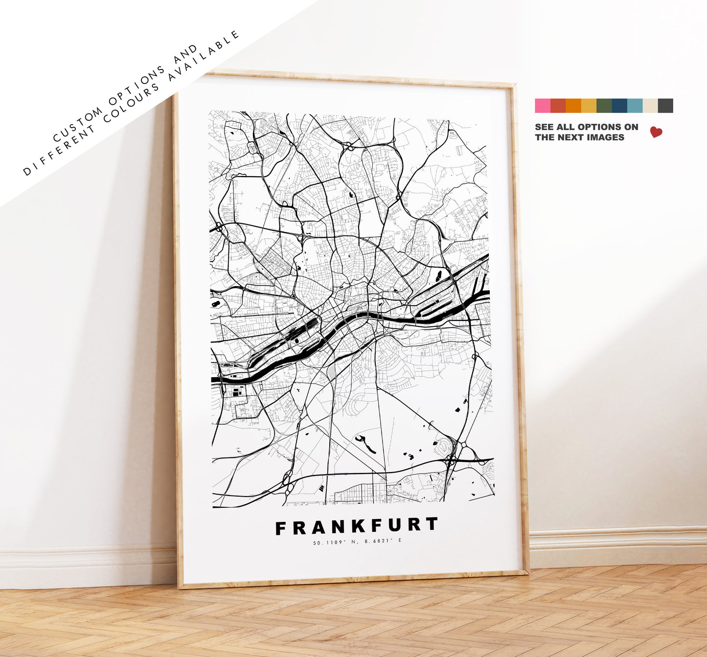 Frankfurt Map Print - City Map Poster - Map Art - Germany City Maps - Frankfurt Print - Frankfurt Poster - Minimalist City Map - Germany