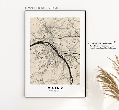 Mainz Map Print - City Map Poster - Map Wall Art - Germany City Maps - Mainz Print - Mainz Poster - Minimalist City Map - Germany