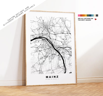 Mainz Map Print - City Map Poster - Map Wall Art - Germany City Maps - Mainz Print - Mainz Poster - Minimalist City Map - Germany