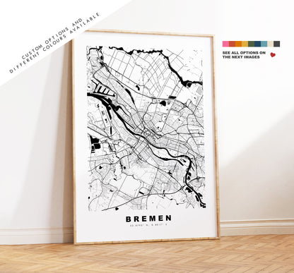 Bremen Map Print - City Map Poster - Map Wall Art - Germany City Maps - Bremen Print - Bremen Poster - Minimalist City Map - Germany