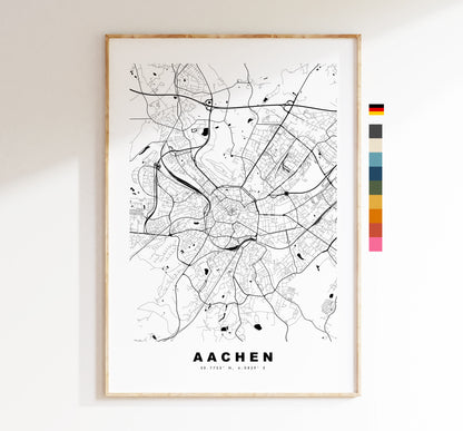 Aachen Map Print - City Map Poster - Map Wall Art - Germany City Maps - Aachen Print - Aachen Poster - Minimalist City Map - Germany