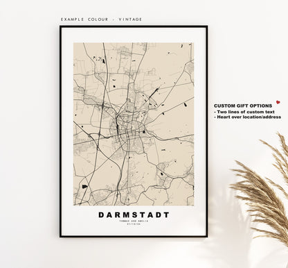 Darmstadt Map Print - City Map Poster - Map Wall Art - Germany City Maps - Darmstadt Print - Darmstadt Poster - Minimalist City Map