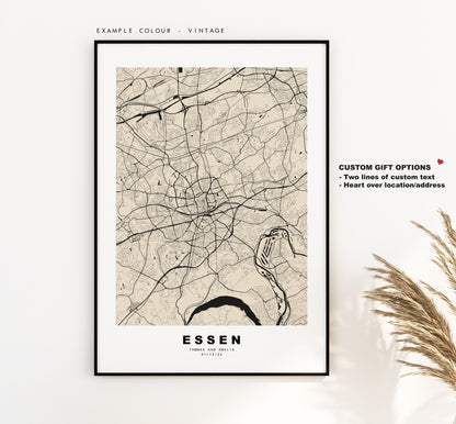 Essen Map Print - City Map Poster - Map Wall Art - Germany City Maps - Essen Print - Essen Poster - Minimalist City Map - Germany