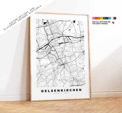 Gelsenkirchen Map Print - City Map Poster - Map Wall Art - Germany City Maps - Gelsenkirchen Print - Poster - Minimalist City Map - Germany