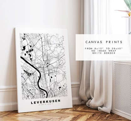 Leverkusen Map Print - City Map Poster - Map Wall Art - Germany City Maps - Leverkusen Print - Leverkusen Poster - Minimalist City Map