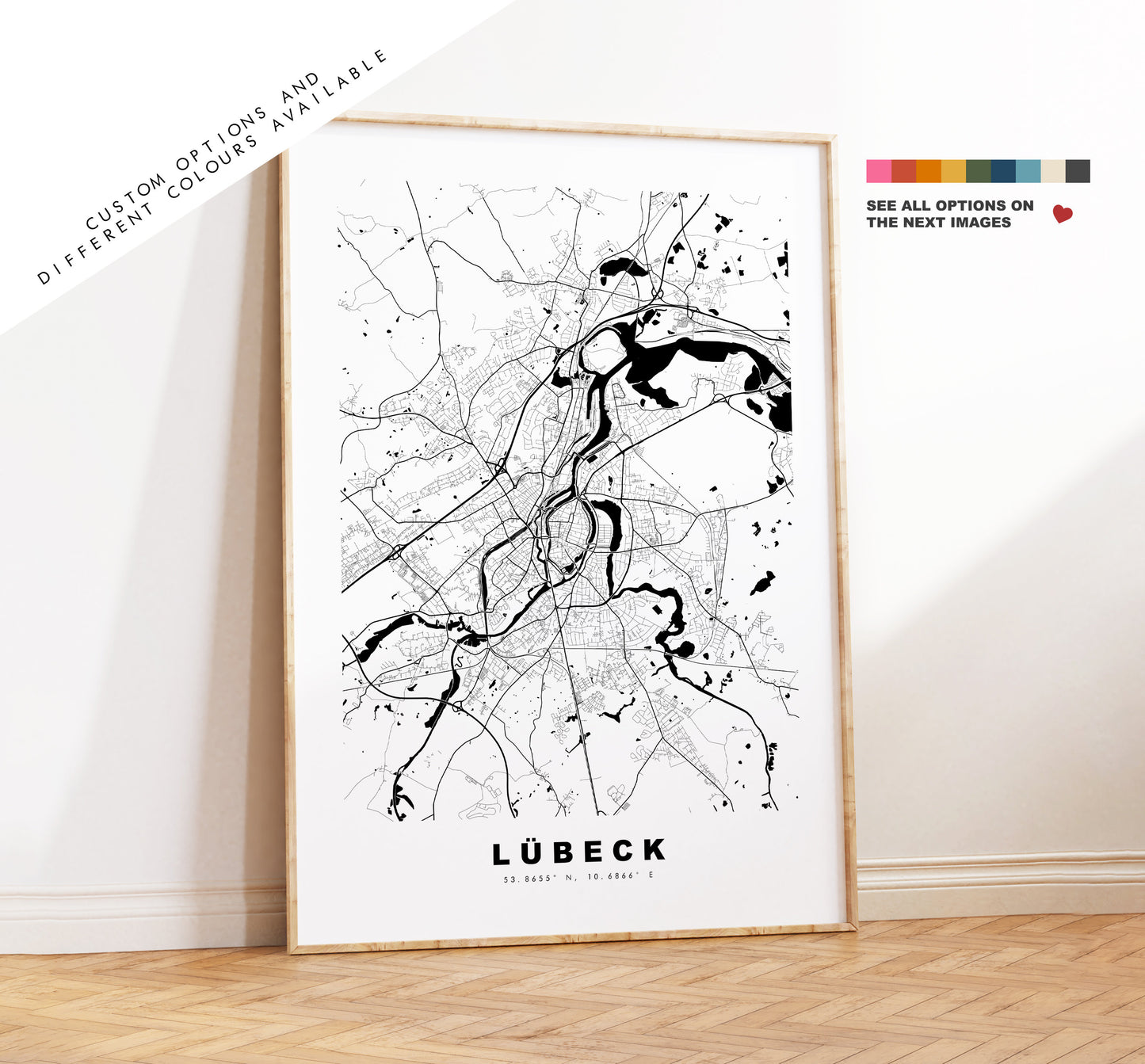 Lubeck Map Print - City Map Poster - Map Wall Art - Germany City Maps - Lübeck Print - Lübeck Poster - Minimalist City Map - Germany