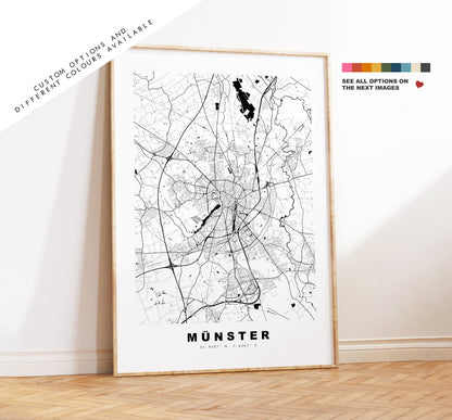 Munster Map Print - City Map Poster - Map Wall Art - Germany City Maps - Münster Print - Münster Poster - Minimalist City Map - Germany