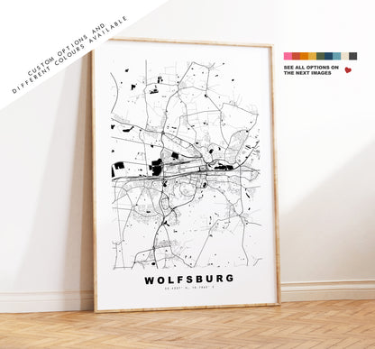 Wolfsburg Map Print - City Map Poster - Map Wall Art - Germany City Maps - Wolfsburg Print - Wolfsburg Poster - Minimalist City Map