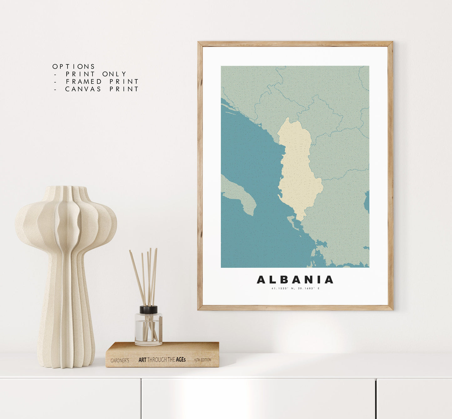 Albania Map Print - Personalised Map Gift - Framed or Canvas Options Available - Custom Text Options - Personalised Gift - Europe