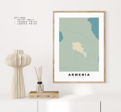 Armenia Map Print - Personalised Map Gift - Framed or Canvas Options Available - Custom Text Options - Personalised Gift - Europe