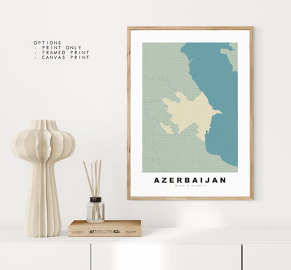 Azerbaijan Map Print - Personalised Map Gift - Framed or Canvas Options Available - Custom Text Options - Personalised Gift - Europe