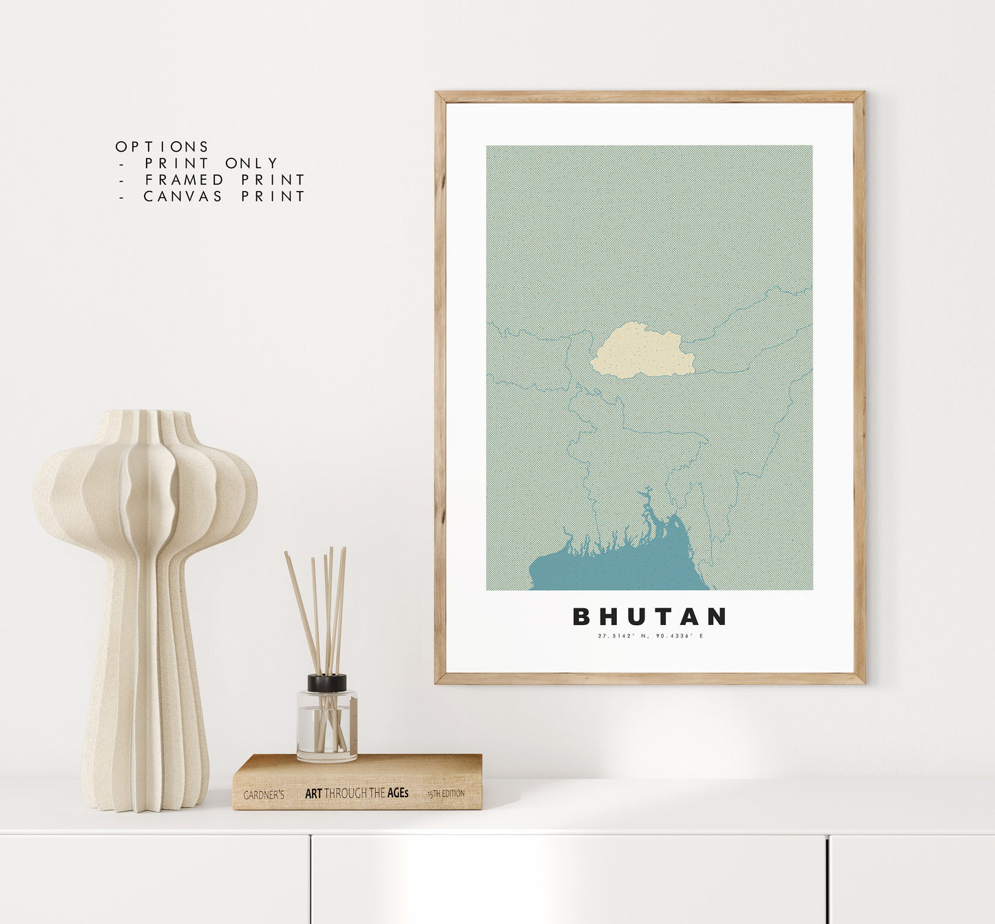 Bhutan Map Print - Personalised Map Gift - Framed or Canvas Options Available - Custom Text Options - Personalised Gift - Asia