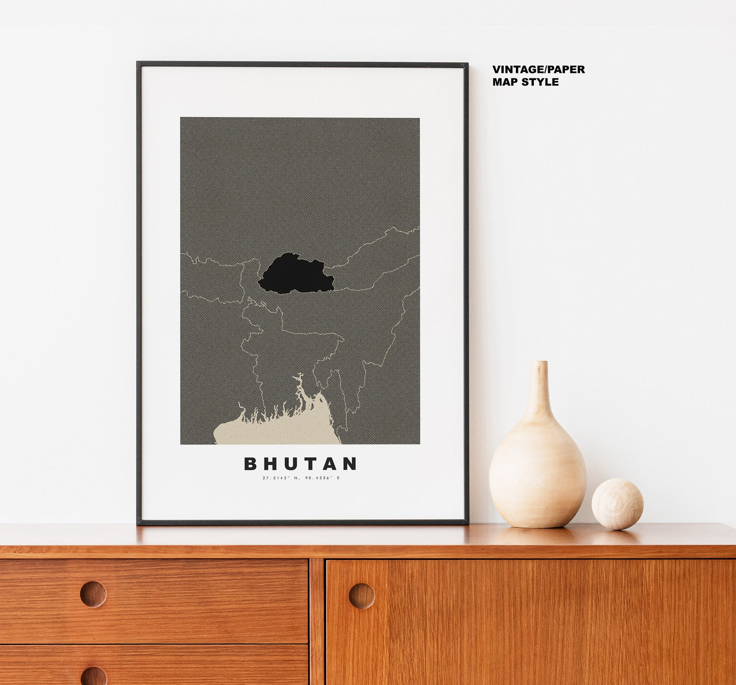 Bhutan Map Print - Personalised Map Gift - Framed or Canvas Options Available - Custom Text Options - Personalised Gift - Asia