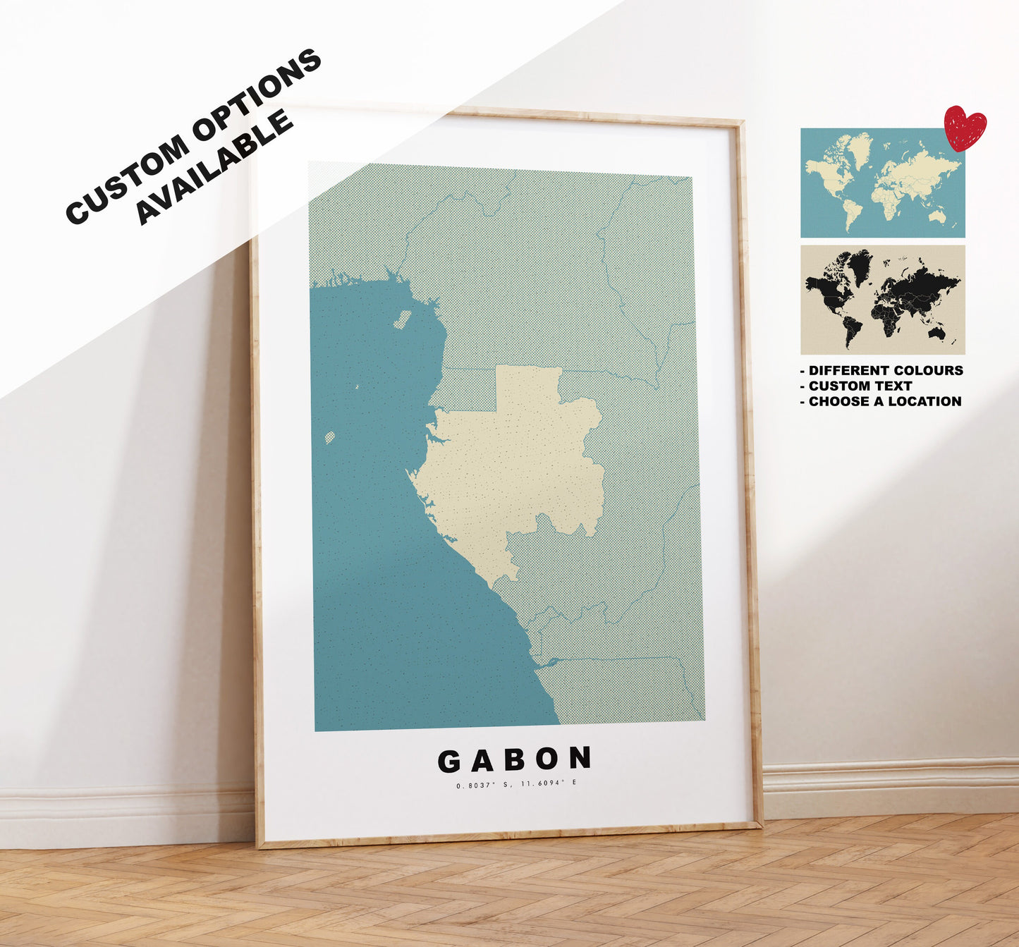 Gabon Map Print - Personalised Map Gift - Framed or Canvas Options Available - Custom Text Options - Personalised Gift - Africa