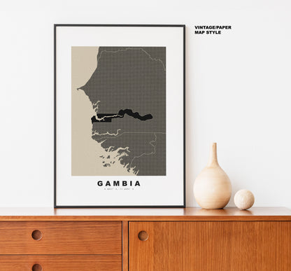 Gambia Map Print - Personalised Map Gift - Framed or Canvas Options Available - Custom Text Options - Personalised Gift - Africa