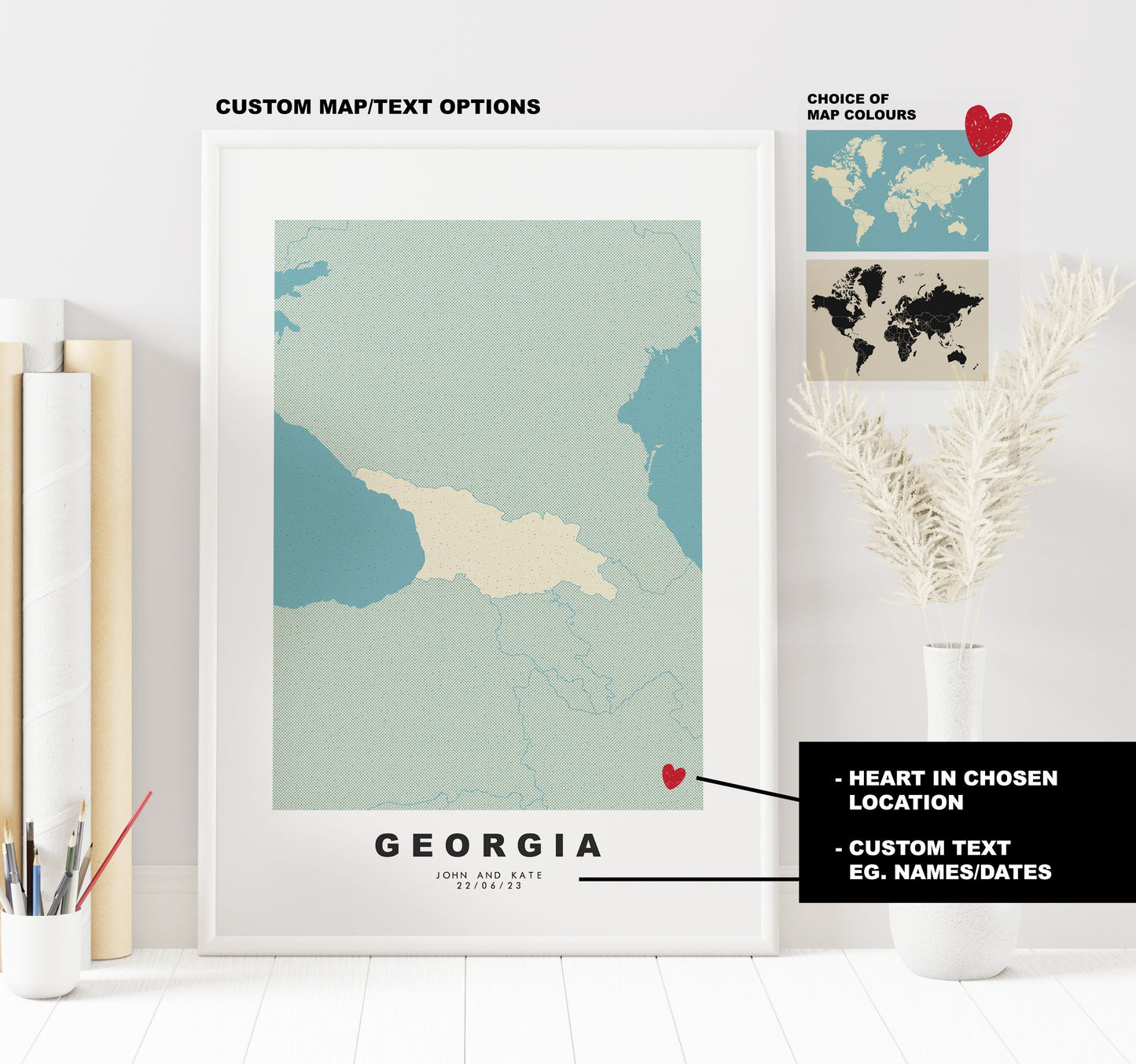 Georgia Map Print - Personalised Map Gift - Framed or Canvas Options Available - Custom Text Options - Personalised Gift - Europe