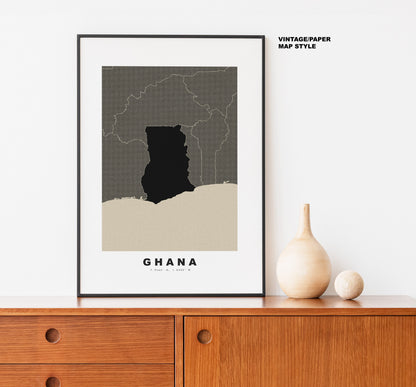 Ghana Map Print - Personalised Map Gift - Framed or Canvas Options Available - Custom Text Options - Personalised Gift - Africa