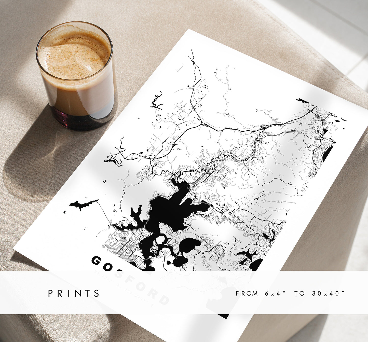 Gosford Map Print - City Map Poster - Map Wall Art - Australia City Maps - Gosford Print - Gosford Poster - Minimalist City Map - Australia