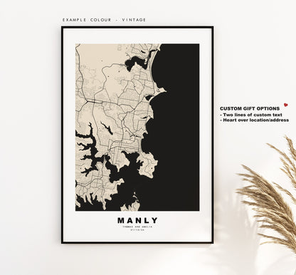 Manly Map Print - City Map Poster - Map Wall Art - Australia City Maps - Manly Print - Manly Poster - Minimalist City Map - Australia