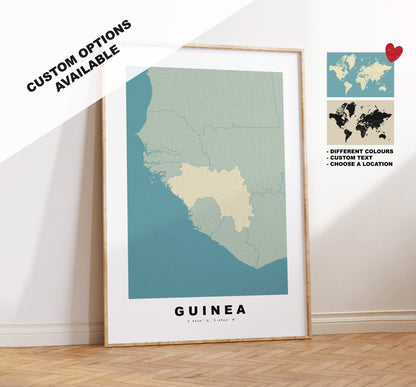 Guinea Map Print - Personalised Map Gift - Framed or Canvas Options Available - Custom Text Options - Personalised Gift - Africa