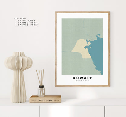 Kuwait Map Print - Personalised Map Gift - Framed or Canvas Options Available - Custom Text Options - Personalised Gift - Middle East