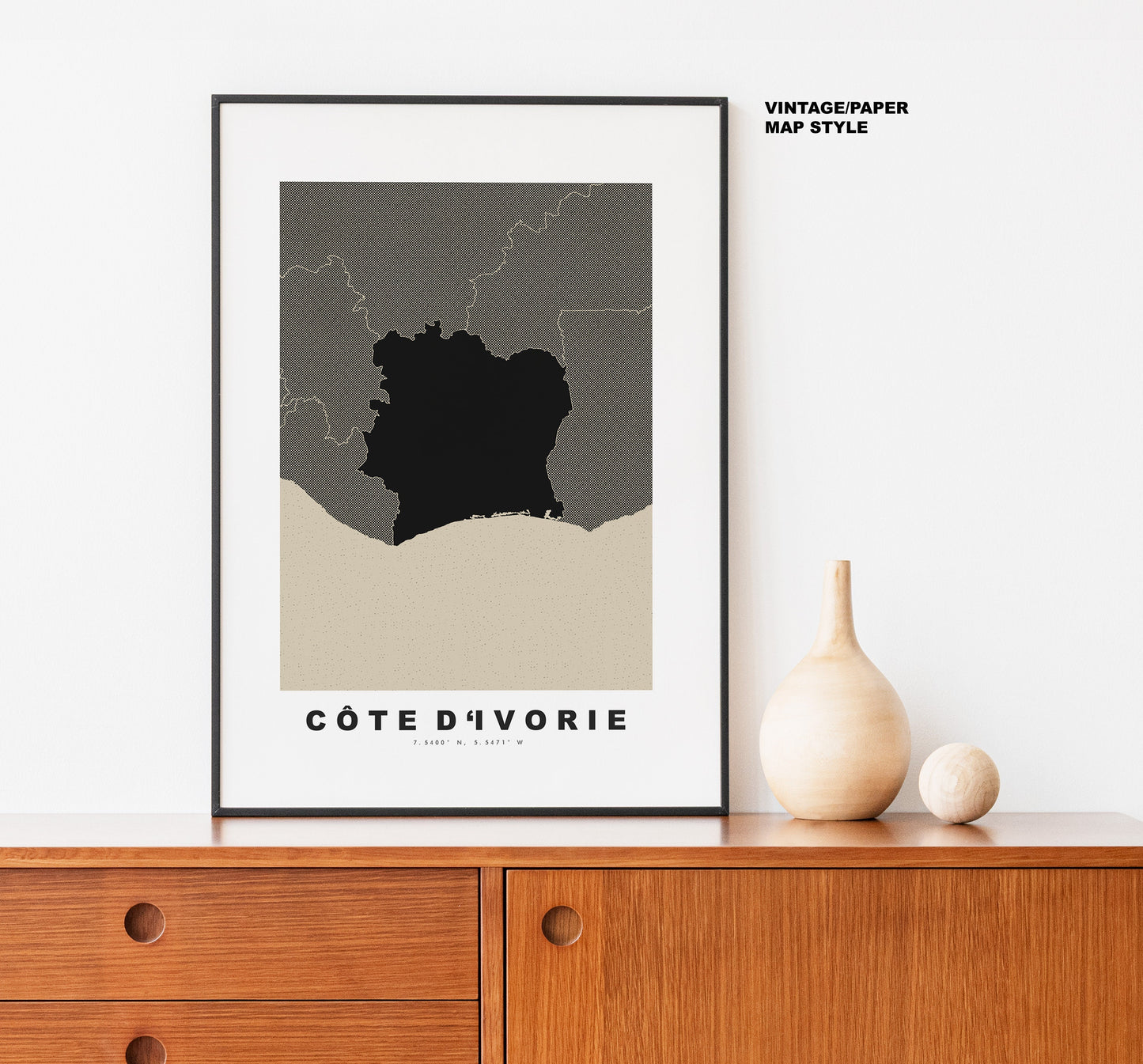 Ivory Coast Map Print - Personalised Map Gift - Framed or Canvas Options Available - Custom Text Options - Personalised Gift - Africa