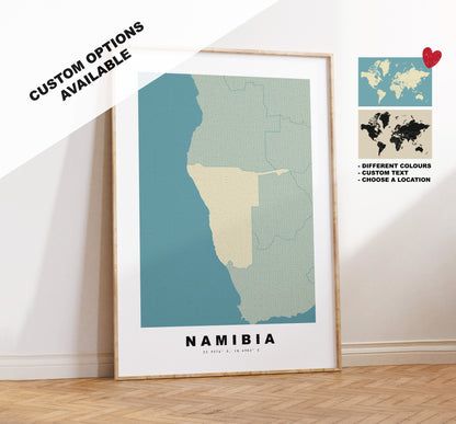 Namibia Map Print - Personalised Map Gift - Framed or Canvas Options Available - Custom Text Options - Personalised Gift - Africa