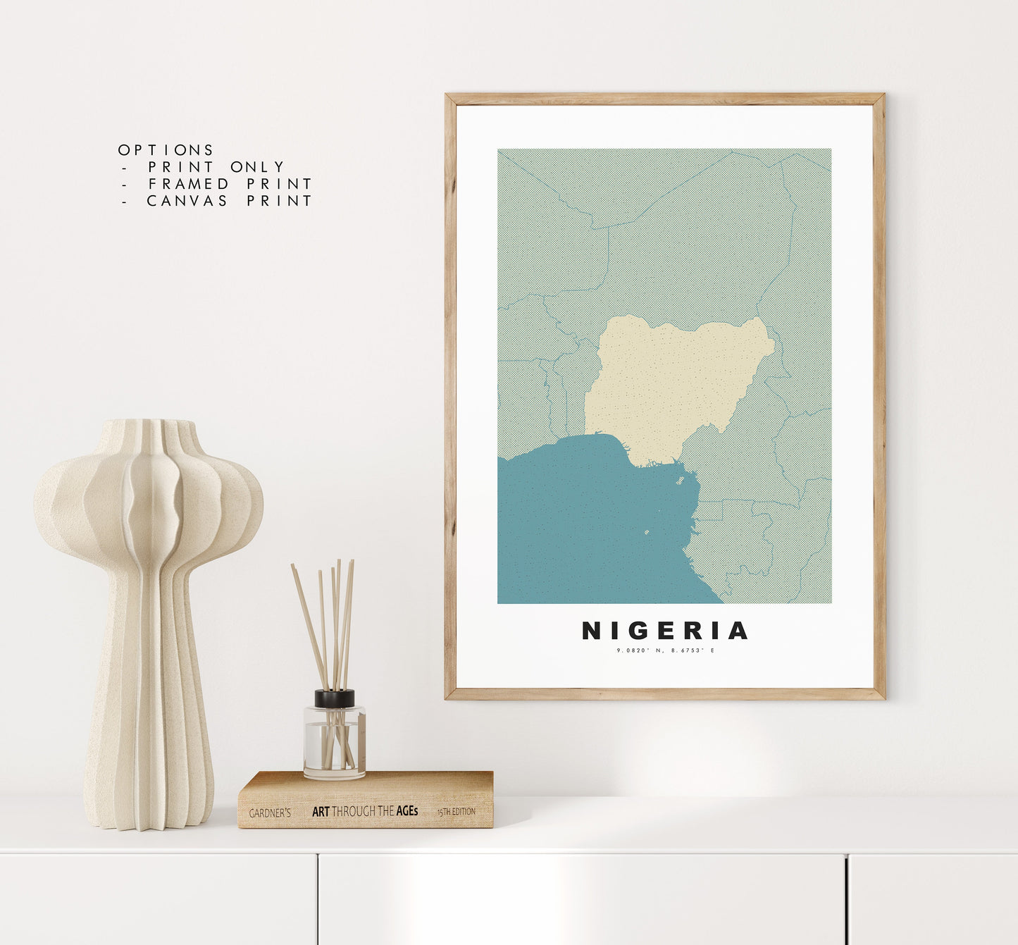 Nigeria Map Print - Personalised Map Gift - Framed or Canvas Options Available - Custom Text Options - Personalised Gift - Africa