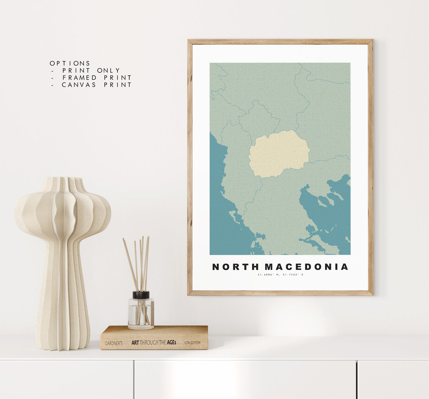 North Macedonia Map Print - Personalised Map Gift - Framed or Canvas Options Available - Custom Text Options - Personalised Gift - Europe