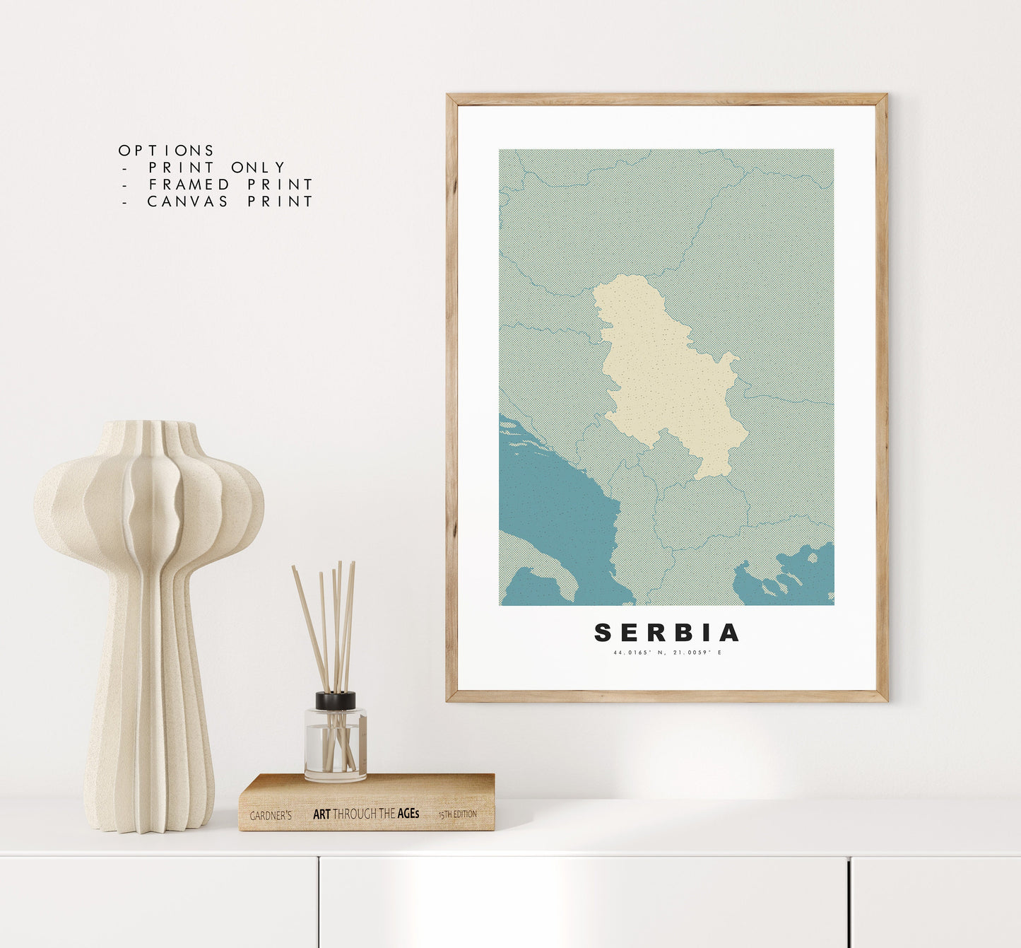 Serbia Map Print - Personalised Map Gift - Framed or Canvas Options Available - Custom Text Options - Personalised Gift - Europe