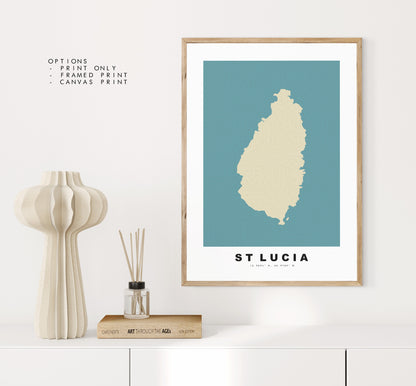 Saint Lucia Map Print - Personalised Map Gift - Framed or Canvas Options Available - Custom Text Options - Personalised Gift - Caribbean