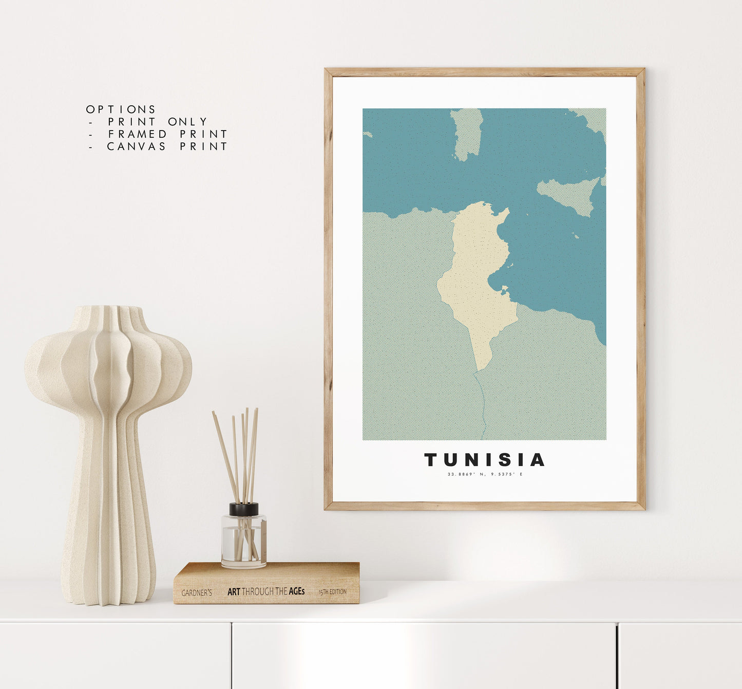 Tunisia Map Print - Personalised Map Gift - Framed or Canvas Options Available - Custom Text Options - Personalised Gift - Africa