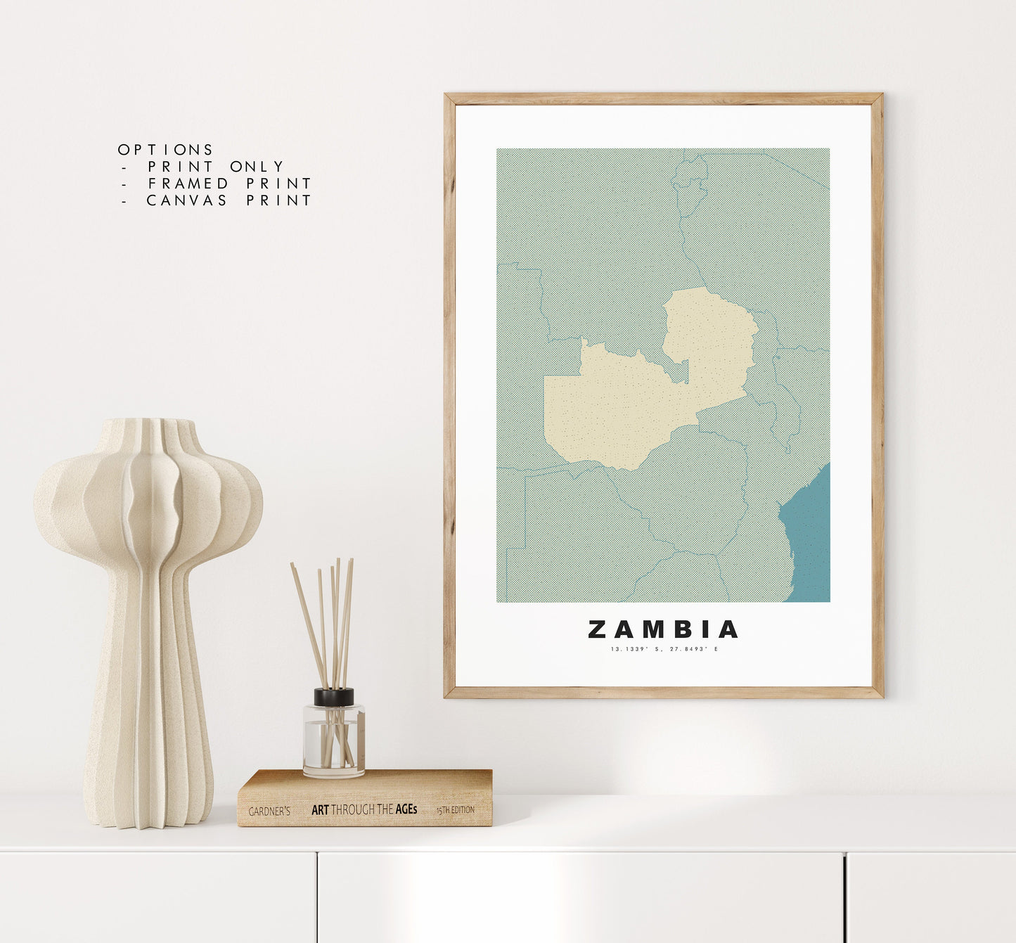 Zambia Map Print - Personalised Map Gift - Framed or Canvas Options Available - Custom Text Options - Personalised Gift - Africa