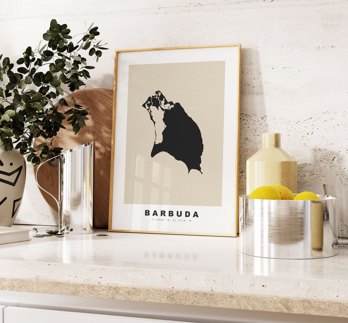 Barbuda Map Print - Personalised Map Gift - Framed or Canvas Options Available - Custom Text Options - Personalised Gift - Caribbean