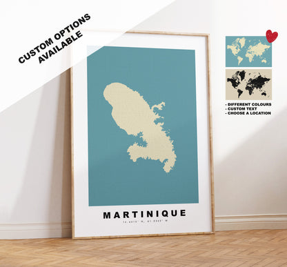 Martinique Map Print - Personalised Map Gift - Framed or Canvas Options Available - Custom Text Options - Personalised Gift - Caribbean