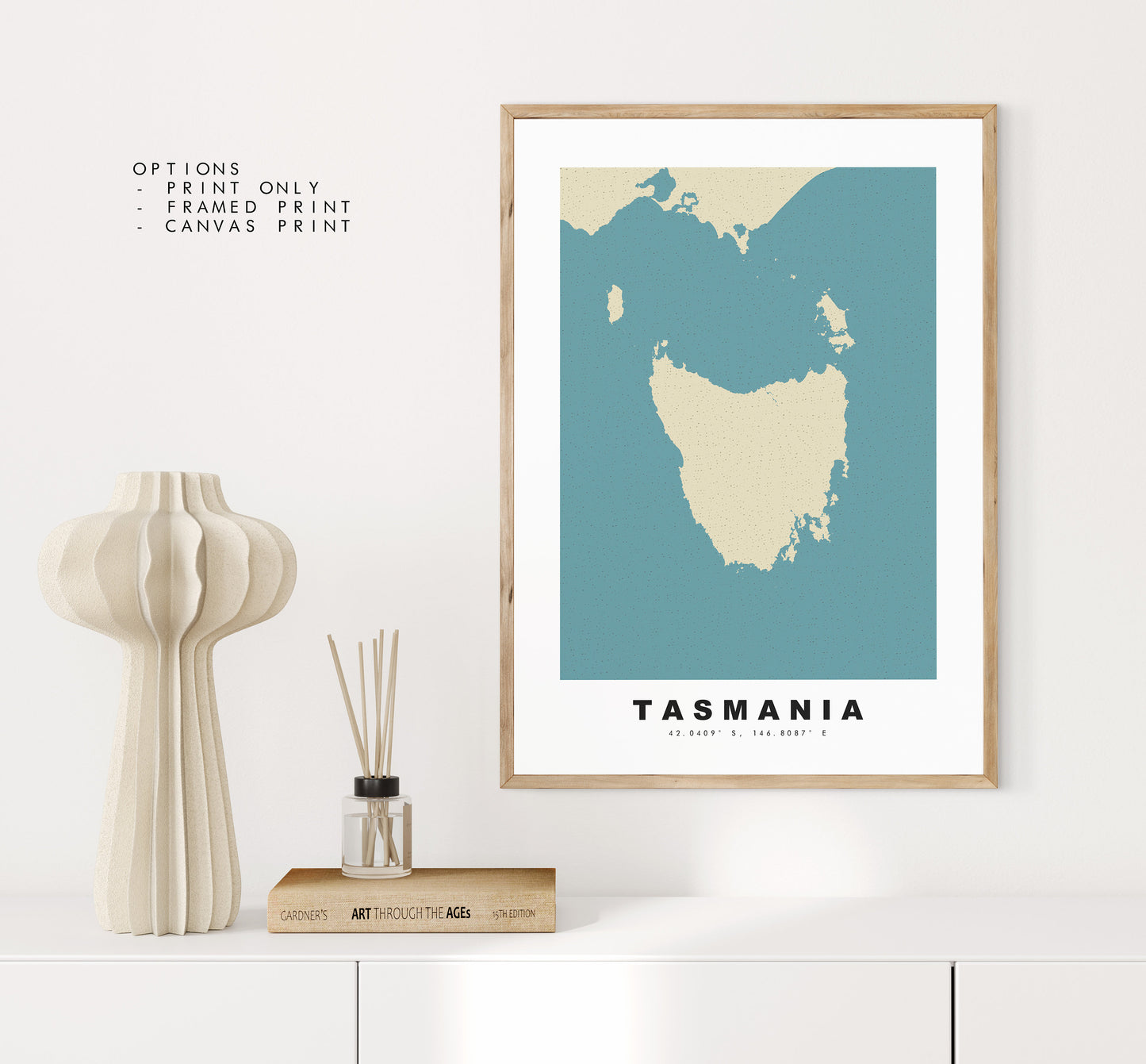 Tasmania Map Print - Personalised Map Gift - Framed or Canvas Options Available - Custom Text Options - Personalised Gift - Oceania