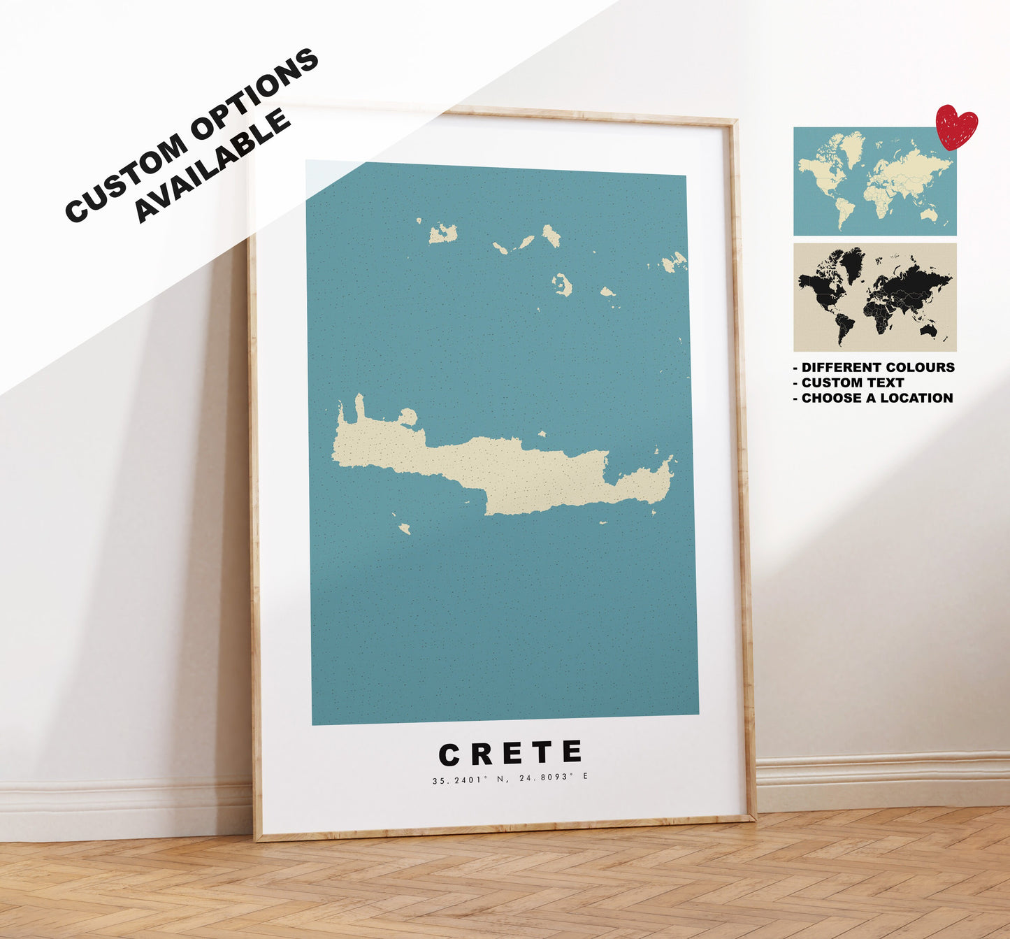 Crete Map Print - Personalised Map Gift - Framed or Canvas Options Available - Custom Text Options - Personalised Gift - Greece & Islands