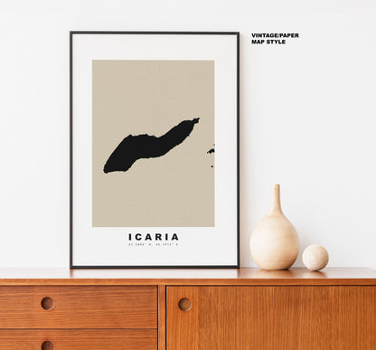 Icaria Map Print - Personalised Map Gift - Framed or Canvas Options Available - Custom Text Options - Personalised Gift - Greece & Islands