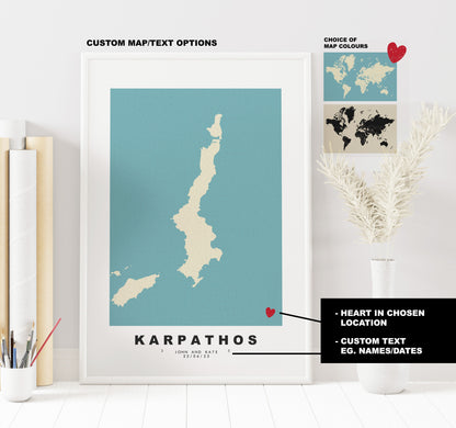 Karpathos Map Print - Personalised Map Gift - Framed or Canvas Options Available - Custom Text Options - Personalised Gift - Greece & Islands