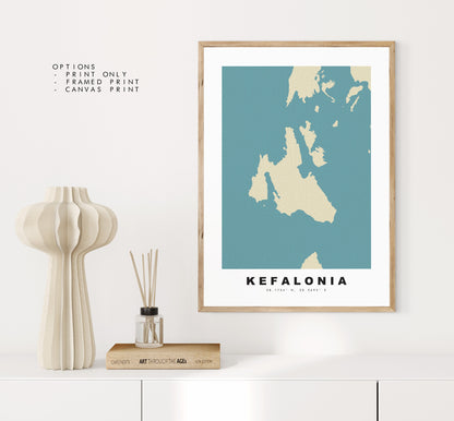 Kefalonia Map Print - Personalised Map Gift - Framed or Canvas Options Available - Custom Text Options - Personalised Gift - Greece & Islands