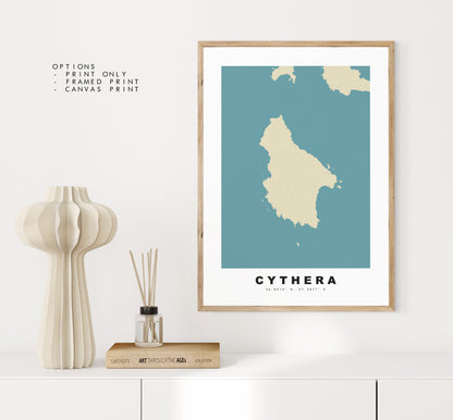 Cythera Map Print - Personalised Map Gift - Framed or Canvas Options Available - Custom Text Options - Personalised Gift - Greece & Islands