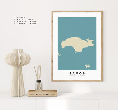 Samos Map Print - Personalised Map Gift - Framed or Canvas Options Available - Custom Text Options - Personalised Gift - Greece & Islands