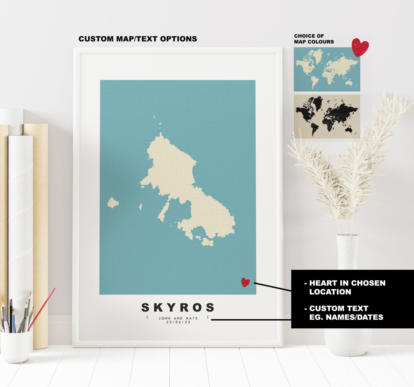 Skyros Map Print - Personalised Map Gift - Framed or Canvas Options Available - Custom Text Options - Personalised Gift-  Greece & Islands