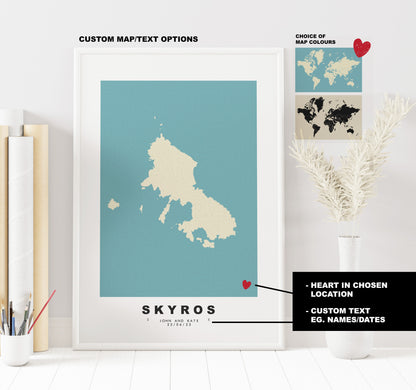 Skyros Map Print - Personalised Map Gift - Framed or Canvas Options Available - Custom Text Options - Personalised Gift-  Greece & Islands