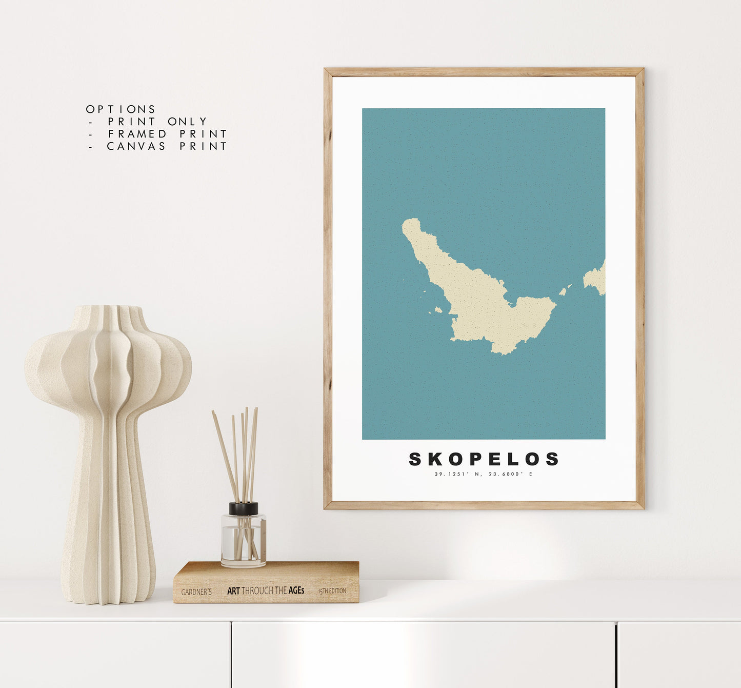 Skopelos Map Print - Personalised Map Gift - Framed or Canvas Options Available - Custom Text Options - Personalised Gift - Greece & Islands