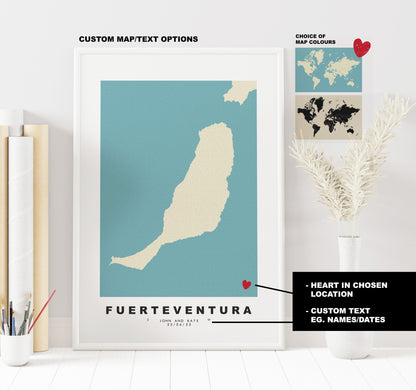 Fuerteventura Map Print - Personalised Map Gift - Framed or Canvas Options Available - Custom Text Options - Personalised Gift - Spain & Islands