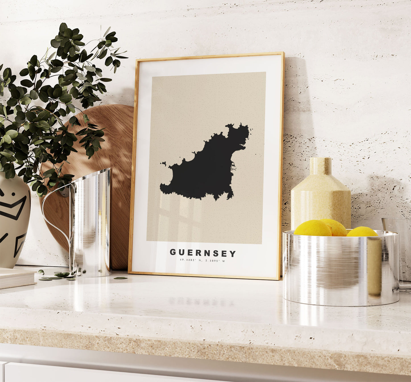 Guernsey Map Print - Personalised Map Gift - Framed or Canvas Options Available - Custom Text Options - Personalised Gift - UK and Counties