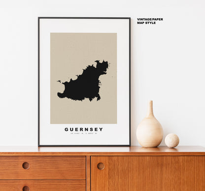 Guernsey Map Print - Personalised Map Gift - Framed or Canvas Options Available - Custom Text Options - Personalised Gift - UK and Counties