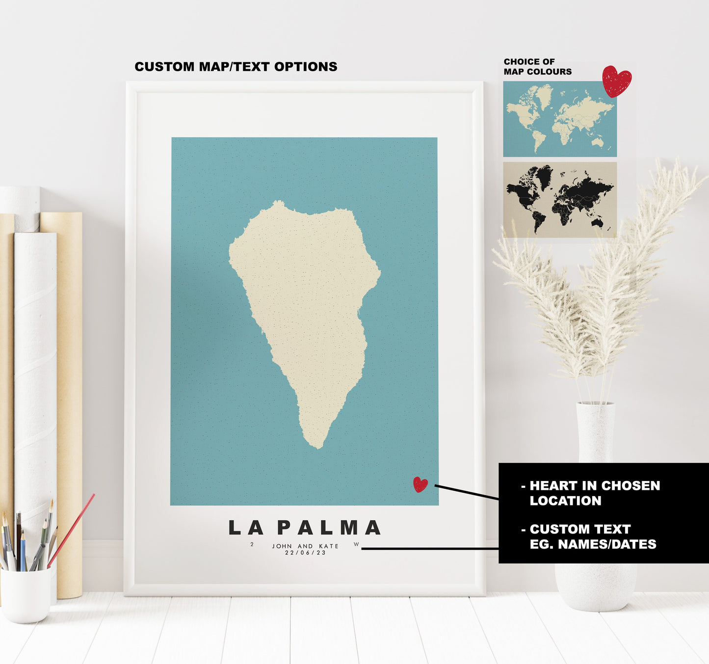 La Palma Map Print - Personalised Map Gift - Framed or Canvas Options Available - Custom Text Options - Personalised Gift - Spain & Islands