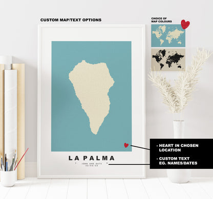 La Palma Map Print - Personalised Map Gift - Framed or Canvas Options Available - Custom Text Options - Personalised Gift - Spain & Islands